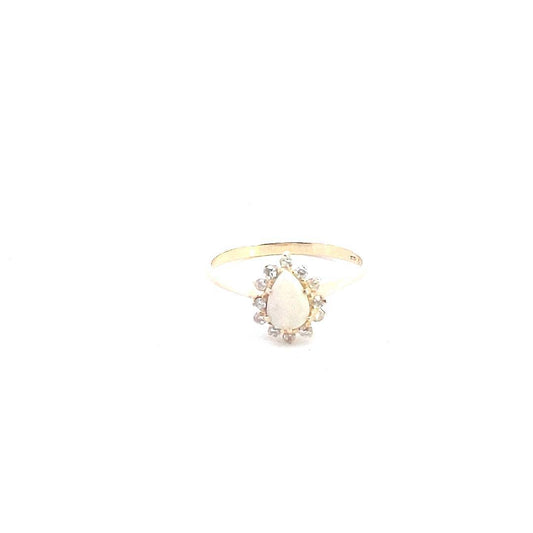 Vintage $230 14K Yellow Gold Opal & Diamond Halo Ring
