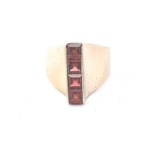 Vintage $600 14K Yellow Gold Square Garnet Modernist Ring