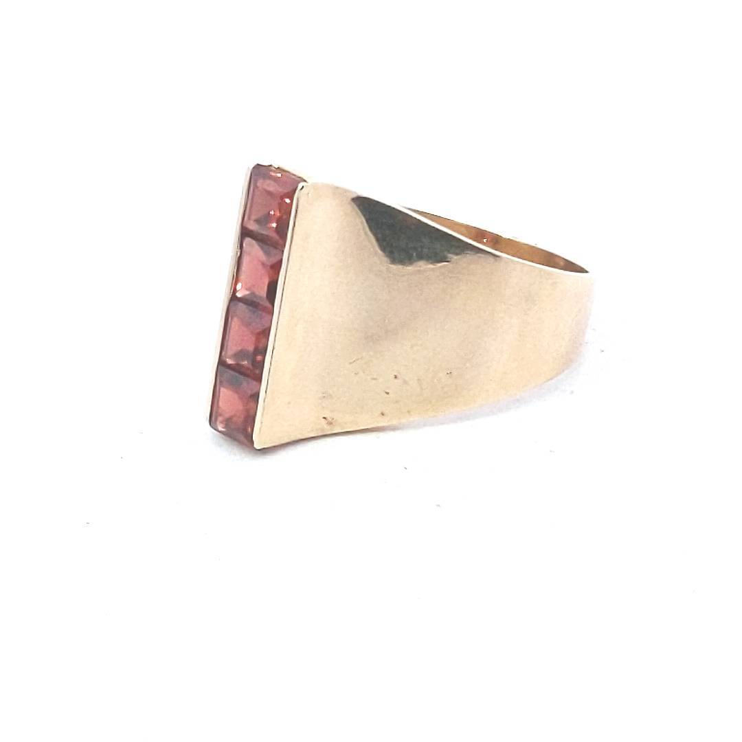 Vintage $600 14K Yellow Gold Square Garnet Modernist Ring