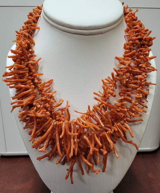 Vintage $1000 Costume Miriam Haskell Triple Strand Natural Coral Necklace