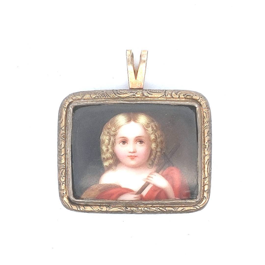 Antique Gold FIlled Hand Painted Porcelain Pendant/Brooch