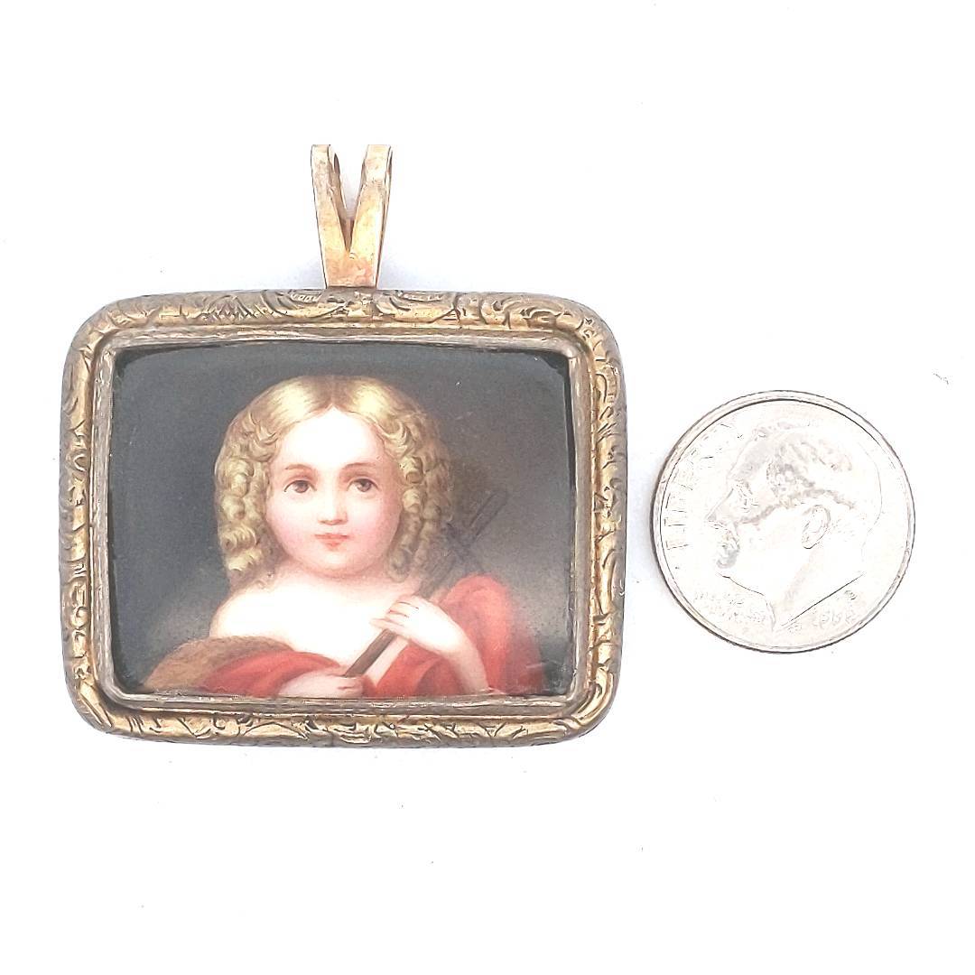 Antique Gold FIlled Hand Painted Porcelain Pendant/Brooch