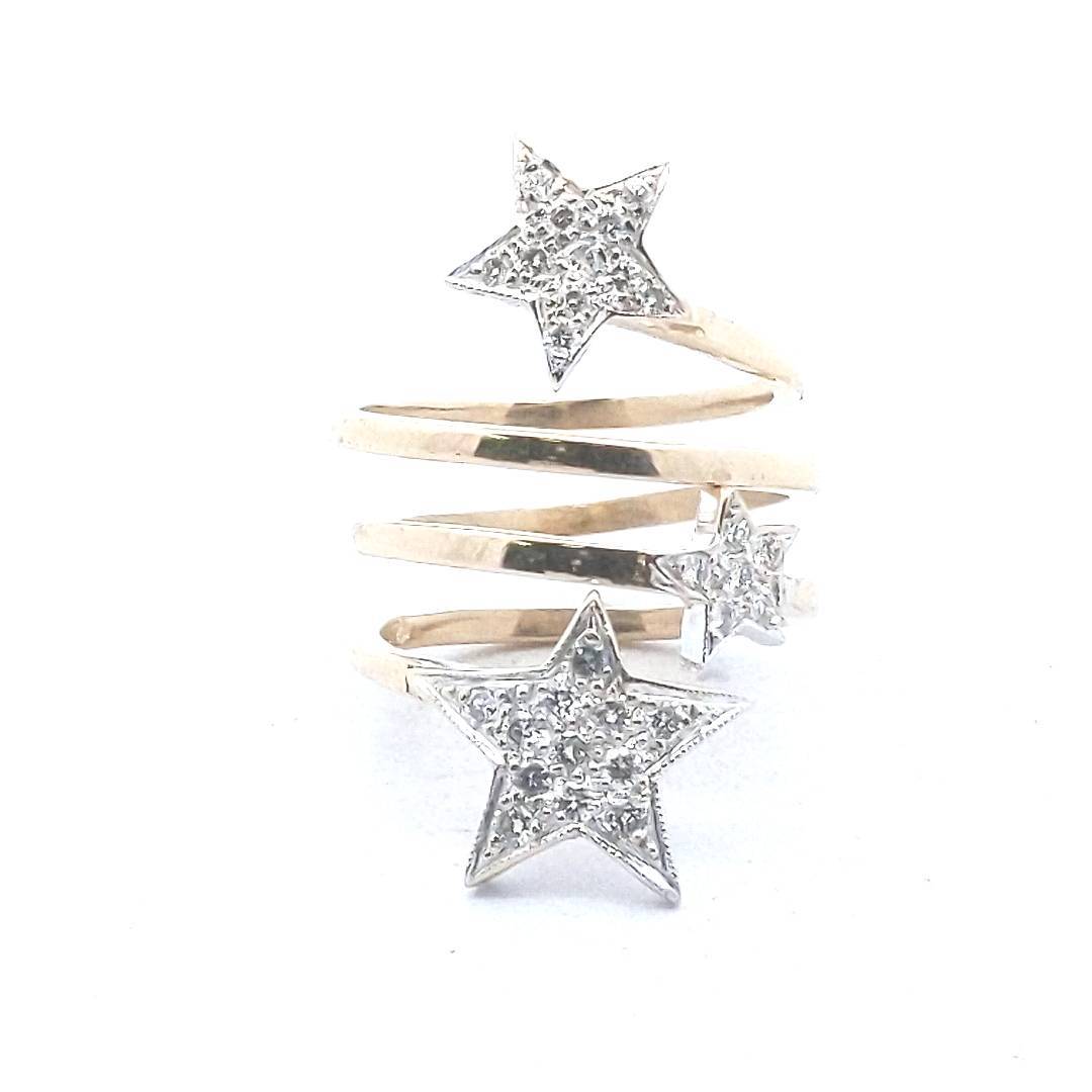 Estate $1400 14K Two Tone Gold Pave Diamond Wrap Around Star Ring