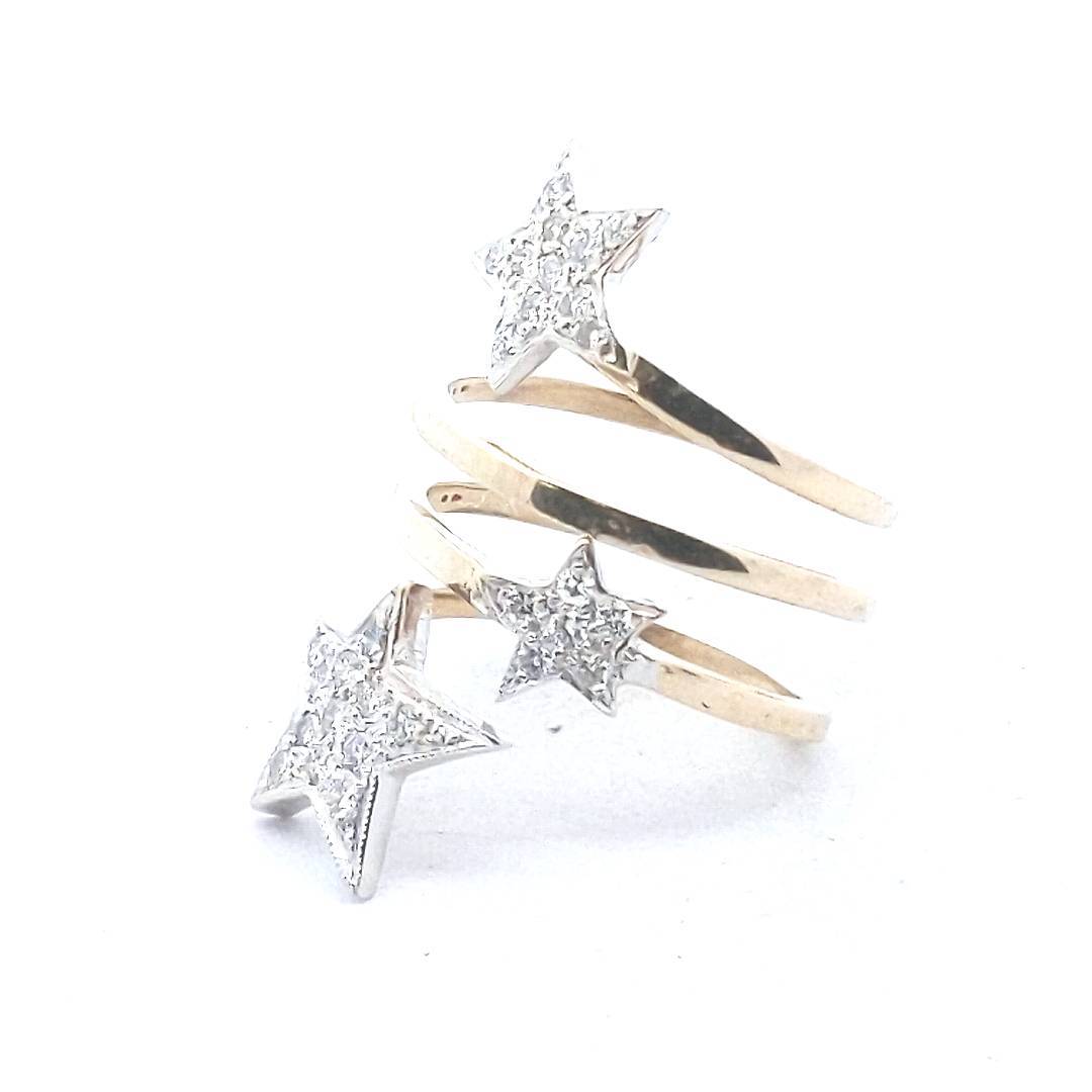 Estate $1400 14K Two Tone Gold Pave Diamond Wrap Around Star Ring