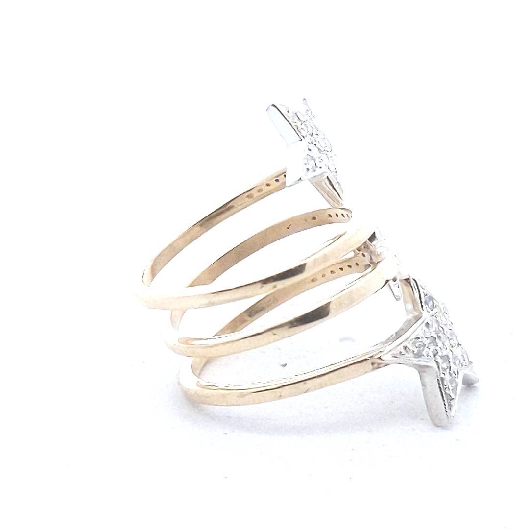Estate $1400 14K Two Tone Gold Pave Diamond Wrap Around Star Ring
