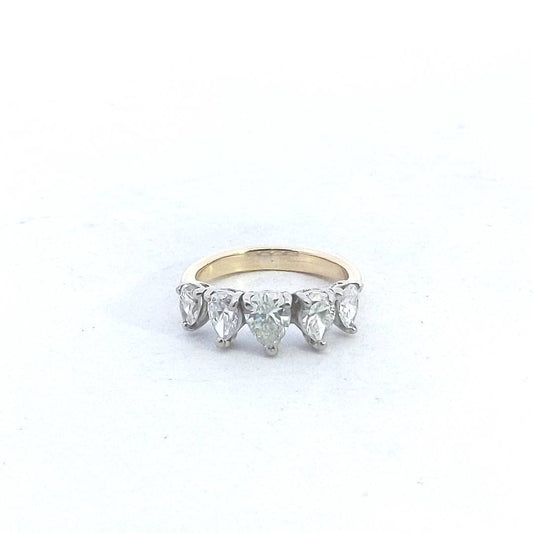 14K Two Tone Gold 5 Stone Pear Shaped Diamond Ring