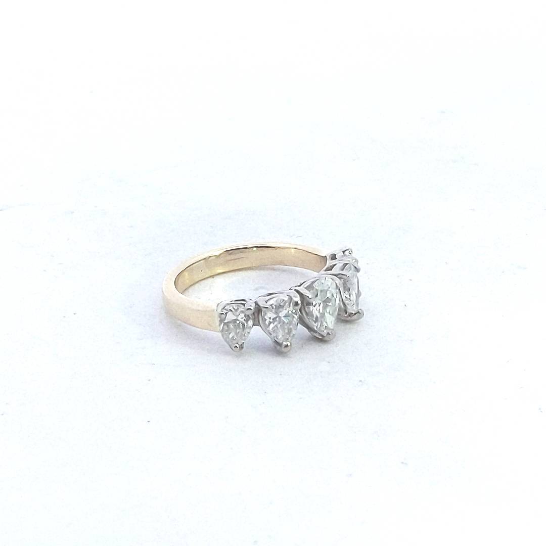14K Two Tone Gold 5 Stone Pear Shaped Diamond Ring