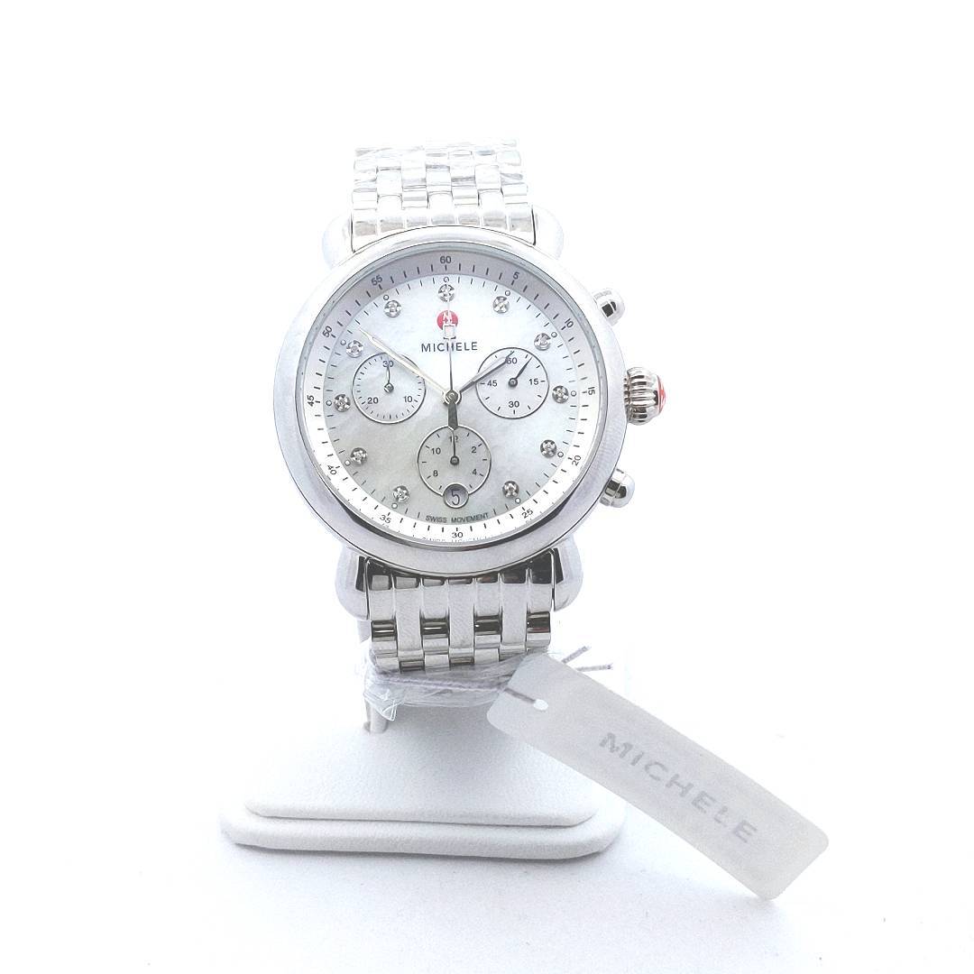 Stainless Steel Michele CSX Chronograph Diamond Mother of Pearl Quartz Watch