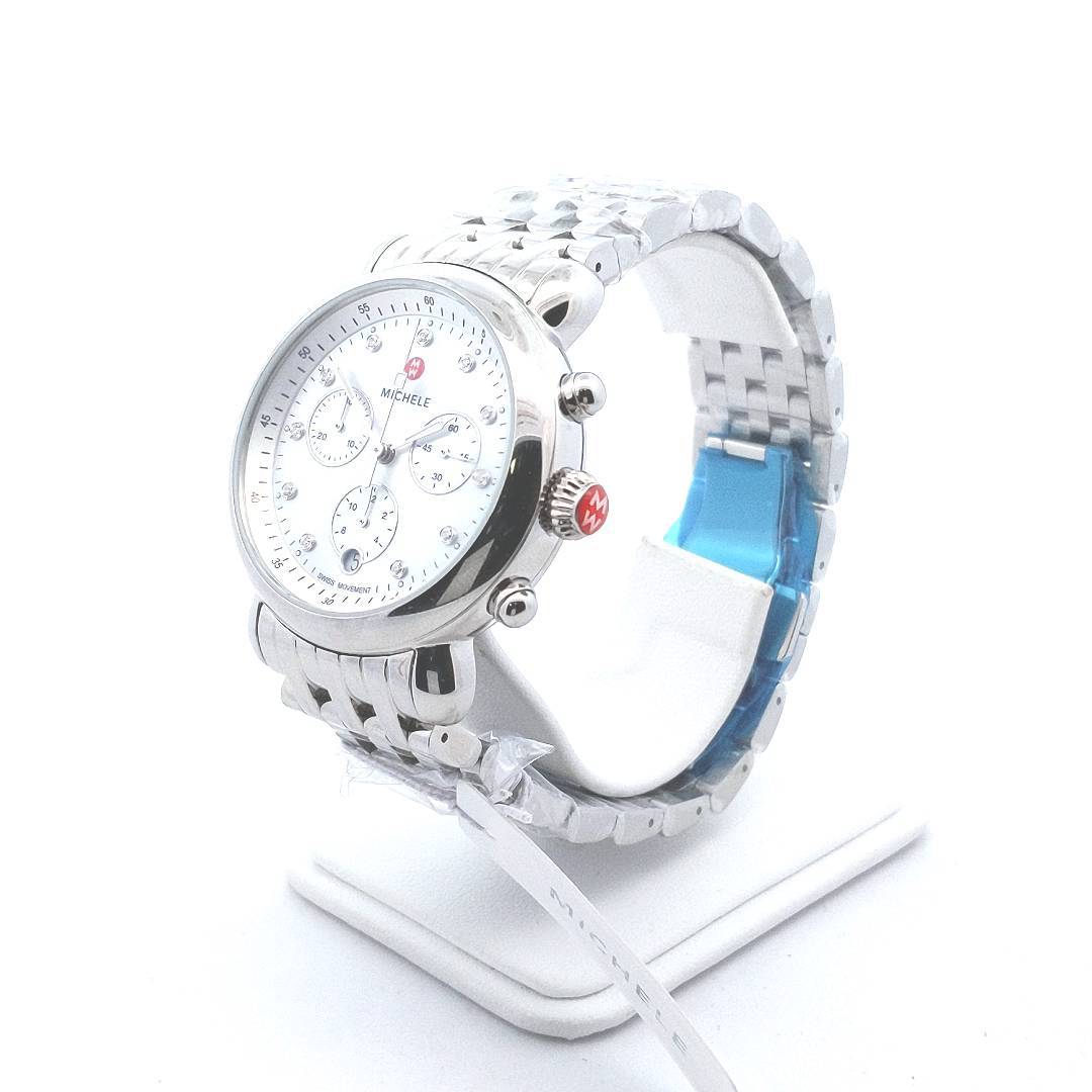 Stainless Steel Michele CSX Chronograph Diamond Mother of Pearl Quartz Watch