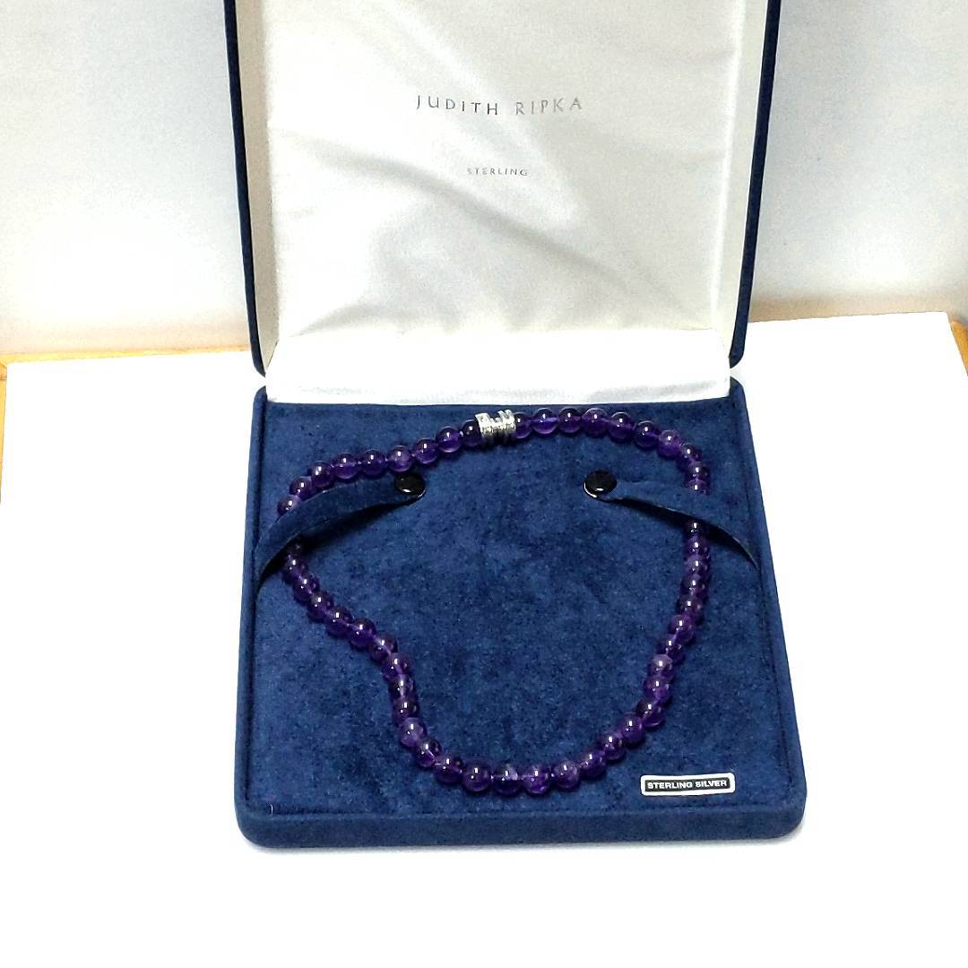 Designer $250 Judith Ripka Sterling Silver Amethyst Bead Necklace