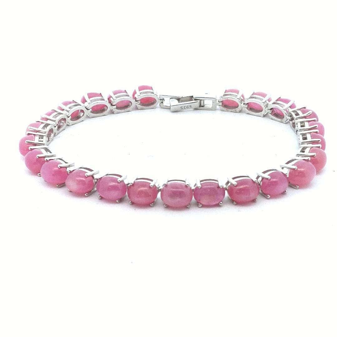 Estate $300 Sterling Oval Pink Natural Star Sapphire Bracelet
