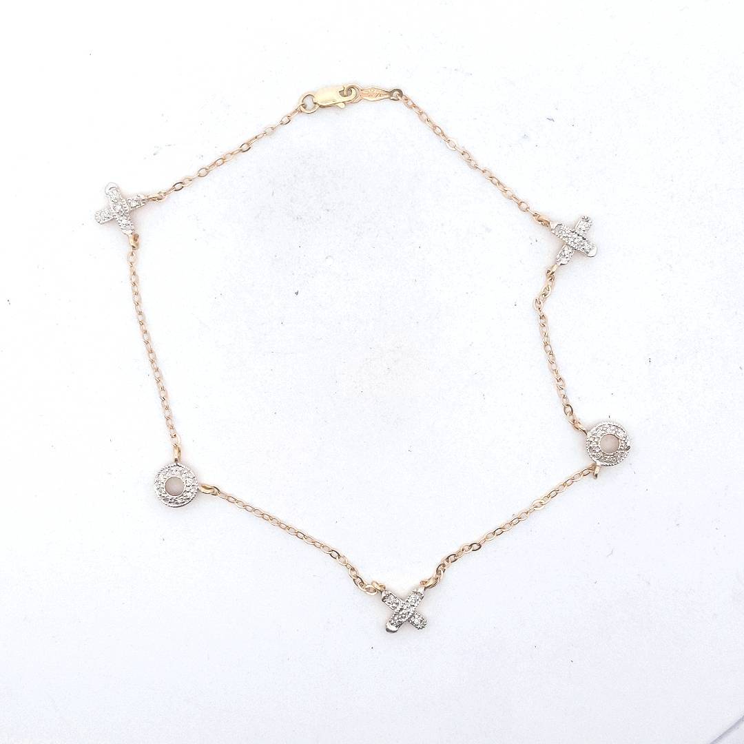 Estate $600 14K Two Tone Gold Diamond XOXO Anklet
