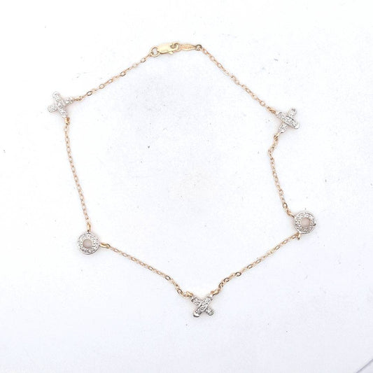 Estate $600 14K Two Tone Gold Diamond XOXO Anklet