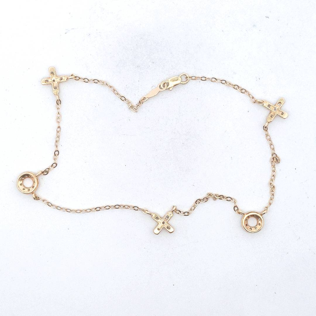 Estate $600 14K Two Tone Gold Diamond XOXO Anklet