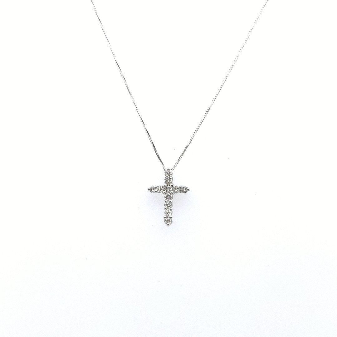 Estate $700 14K White Gold Diamond Cross Necklace