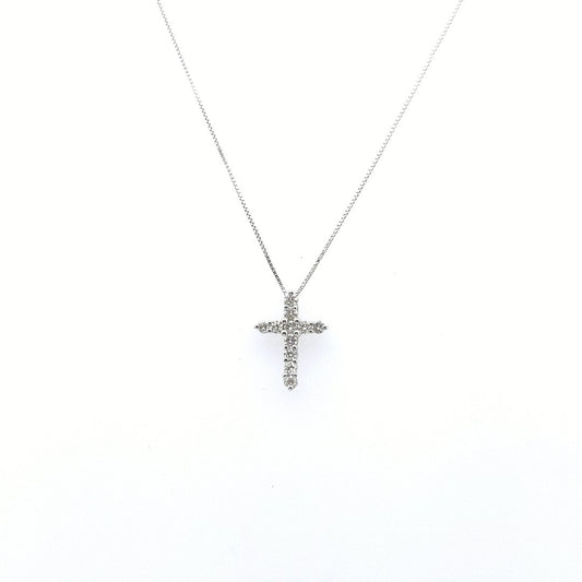 Estate $700 14K White Gold Diamond Cross Necklace