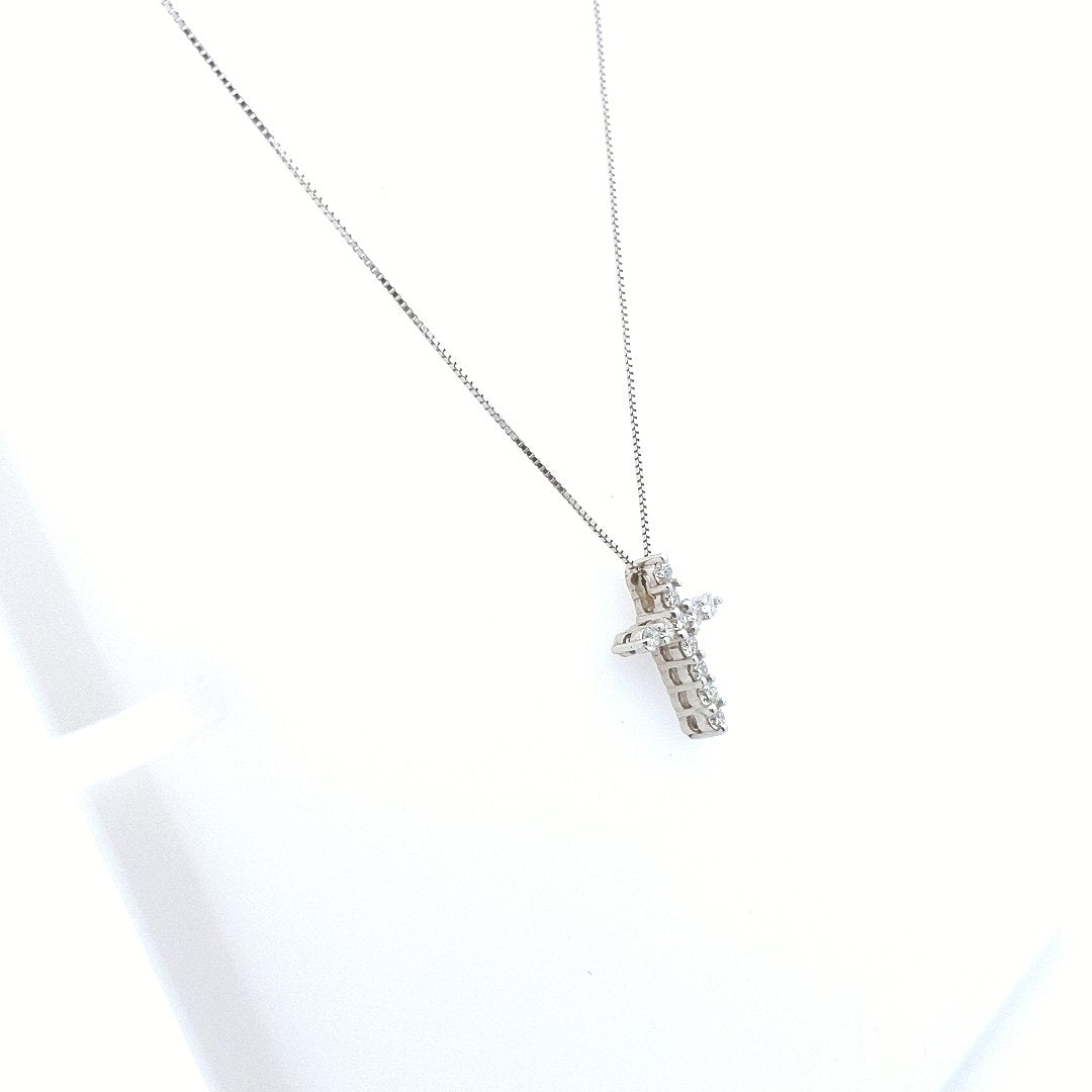Estate $700 14K White Gold Diamond Cross Necklace