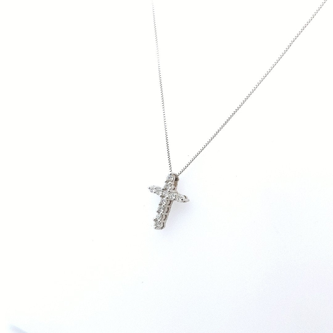 Estate $700 14K White Gold Diamond Cross Necklace