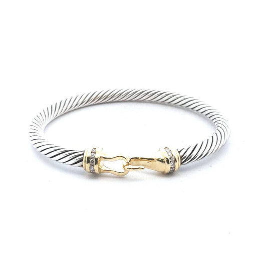 David Yurman 18K Gold & Sterling Silver Diamond Cable Buckle Bangle