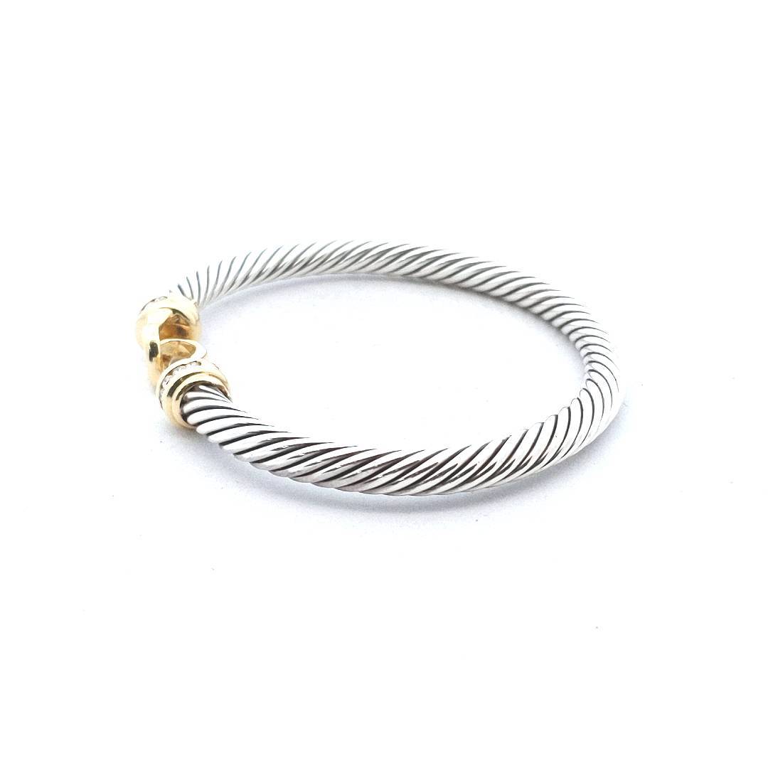 David Yurman 18K Gold & Sterling Silver Diamond Cable Buckle Bangle