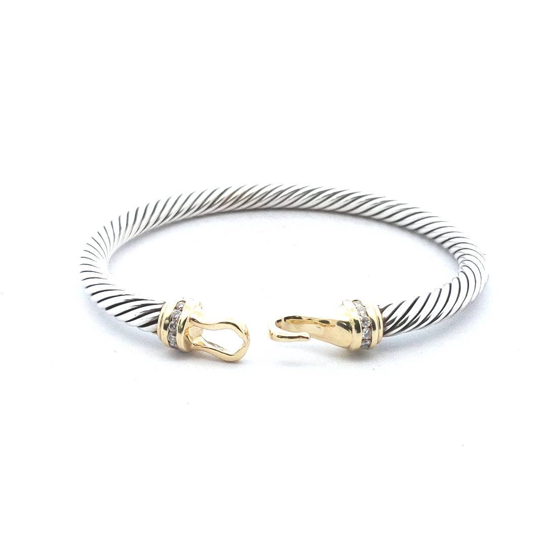 David Yurman 18K Gold & Sterling Silver Diamond Cable Buckle Bangle