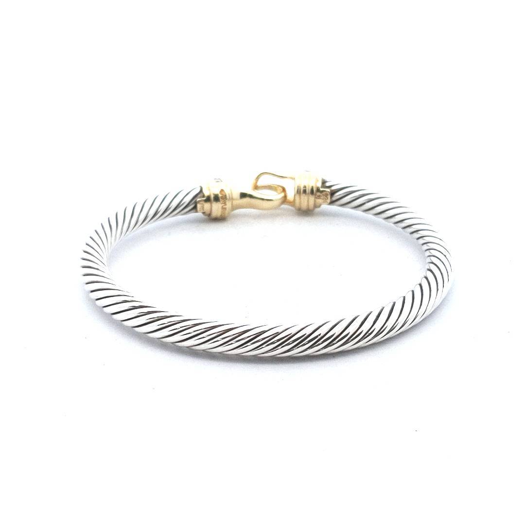 David Yurman 18K Gold & Sterling Silver Diamond Cable Buckle Bangle