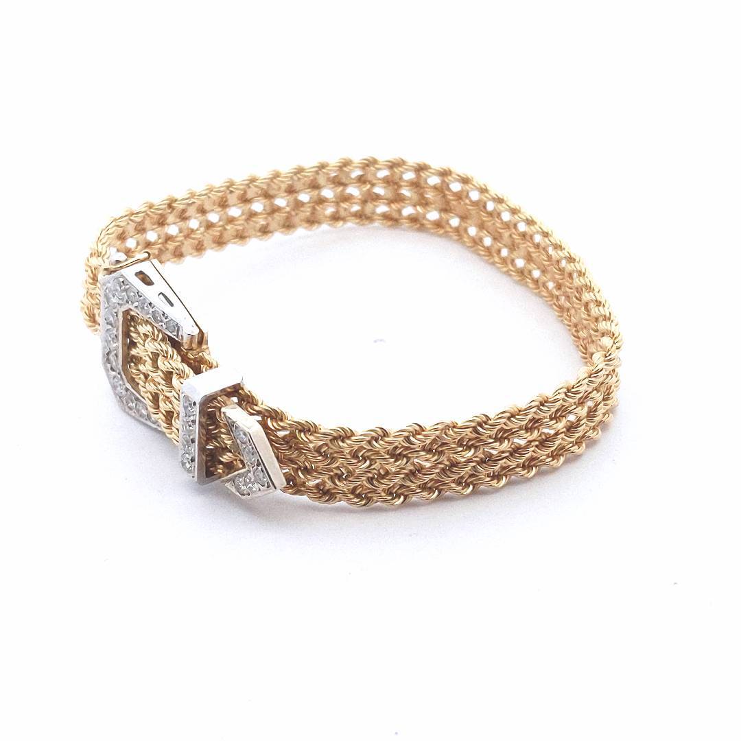 Vintage $3000 14K Two Tone Gold Diamond Buckle Bracelet