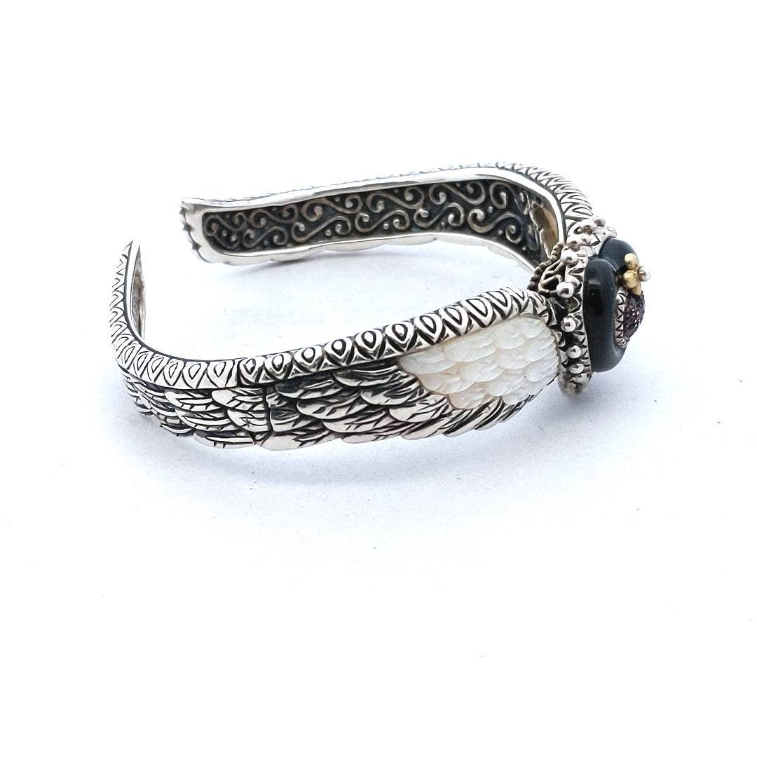 Designer Sterling & 18K Barbara Bixby Winged Heart MOP Bangle