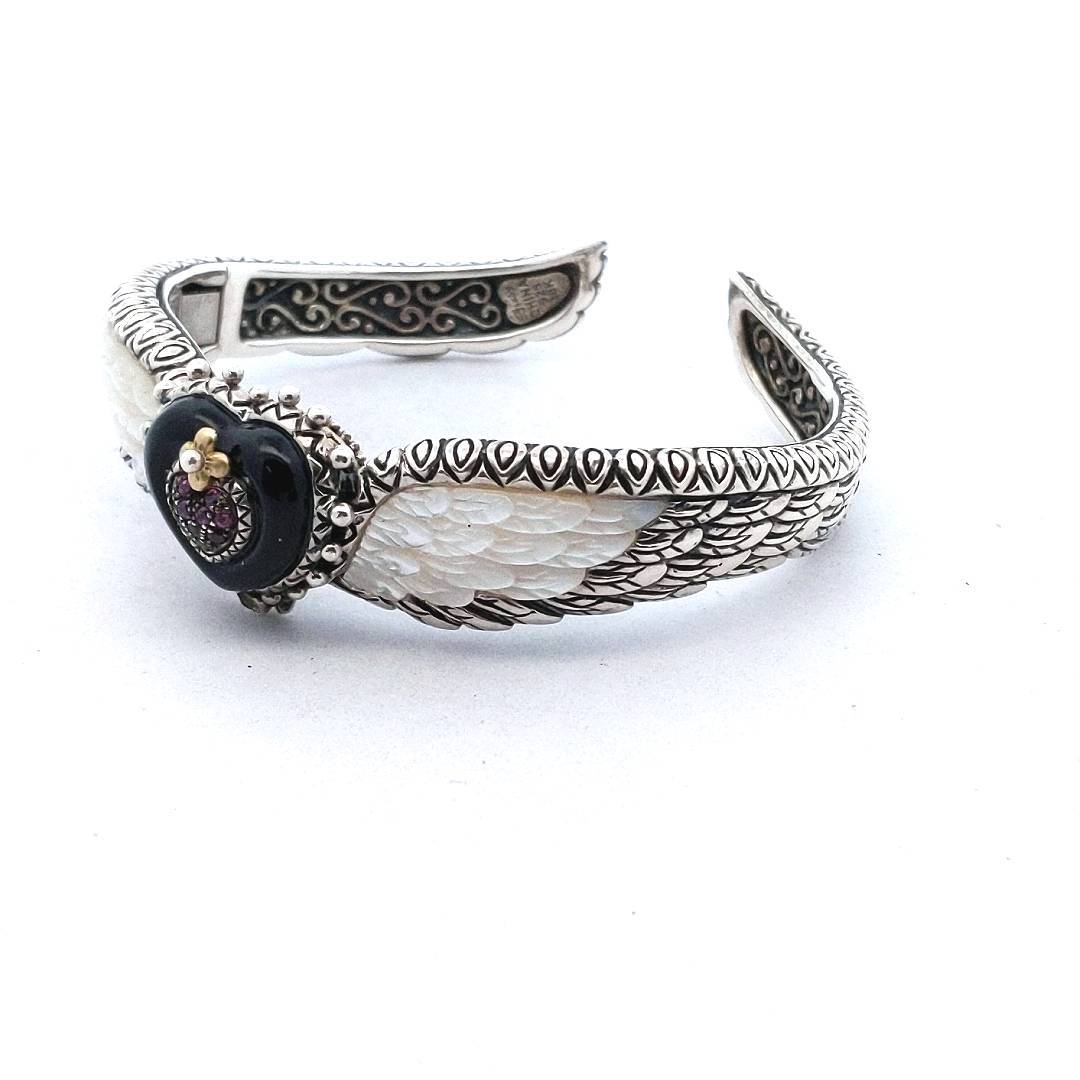 Designer Sterling & 18K Barbara Bixby Winged Heart MOP Bangle