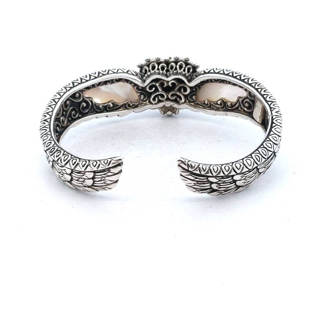 Designer Sterling & 18K Barbara Bixby Winged Heart MOP Bangle