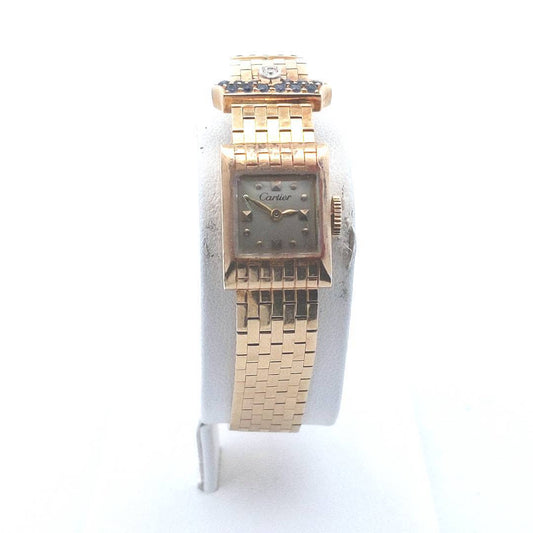 14K Yellow Gold Cartier Sapphire Diamond Buckle Strap Concord Manual Watch