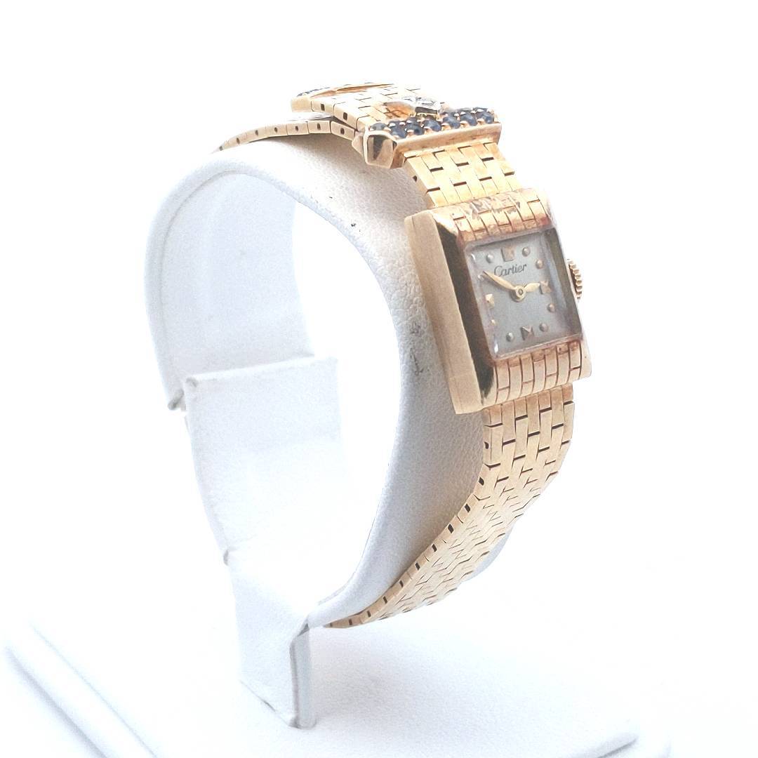 14K Yellow Gold Cartier Sapphire Diamond Buckle Strap Concord Manual Watch
