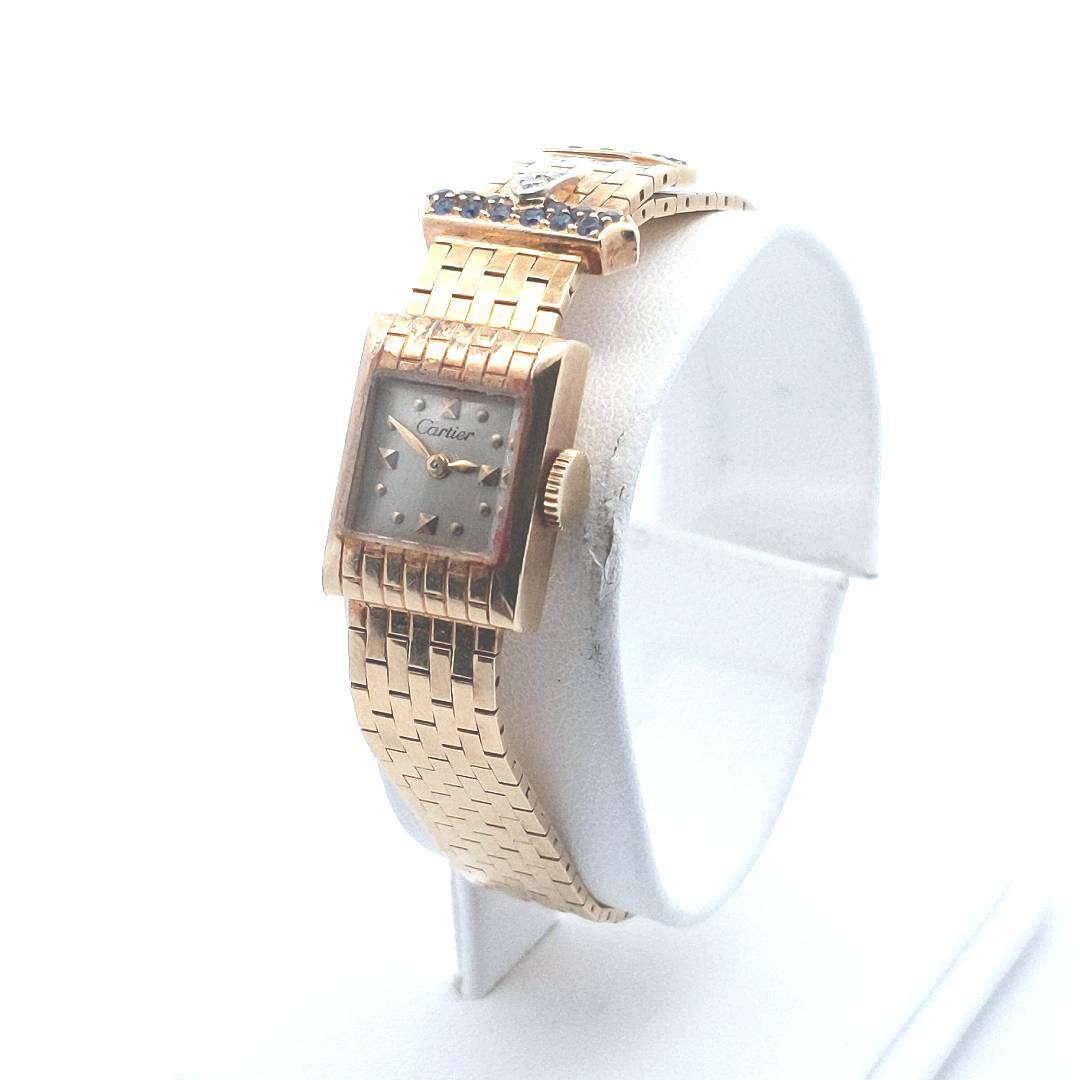 14K Yellow Gold Cartier Sapphire Diamond Buckle Strap Concord Manual Watch