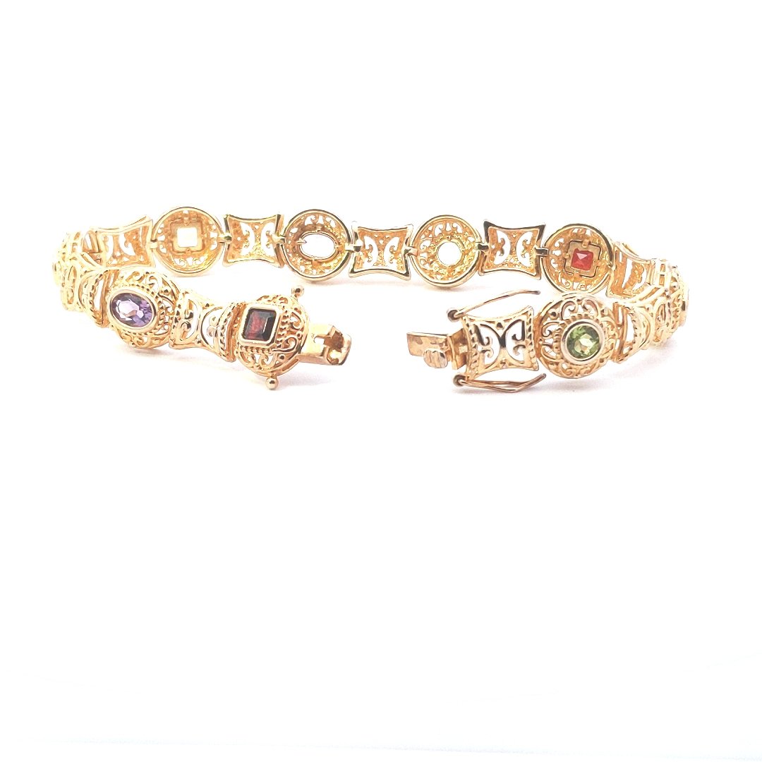 Estate $110 Sterling Silver Gold Vermeil Filigree Multi Gemstone Bracelet