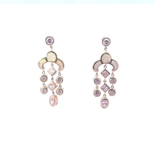 Sterling Silver Rose Vermeil Pink CZ Lab Created Opal Earrings