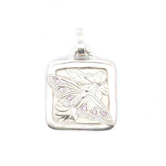 Designer Sterling Silver Seidengng Pink Sapphire CZ Butterfly Pendant