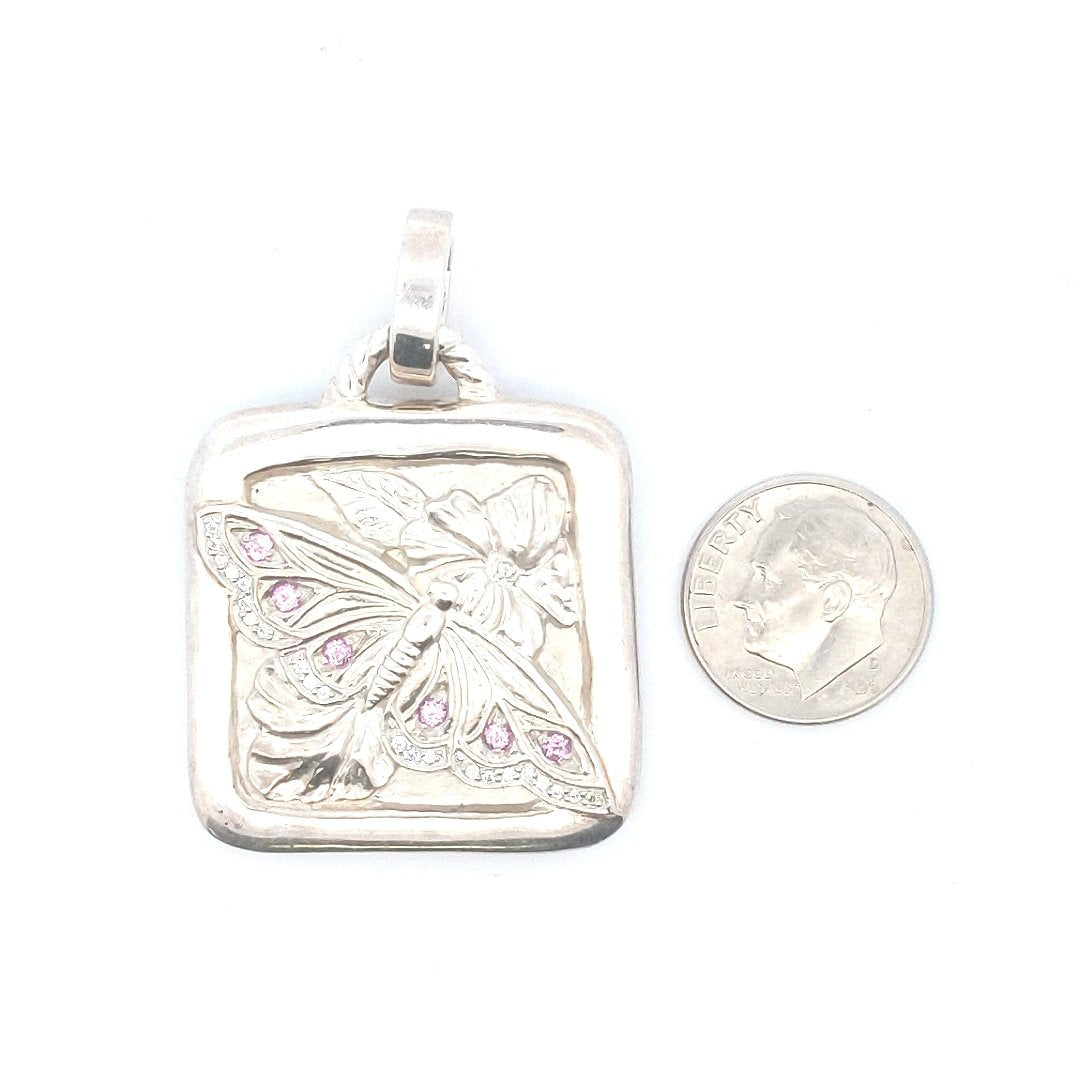 Designer Sterling Silver Seidengng Pink Sapphire CZ Butterfly Pendant